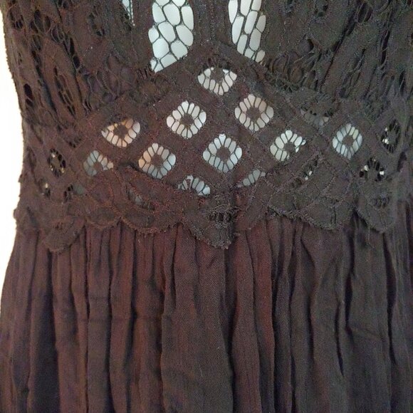 Free People Adella Maxi Slip Dress S Black Boho Crochet Lace Ruffle Tiered S - Picture 8 of 16